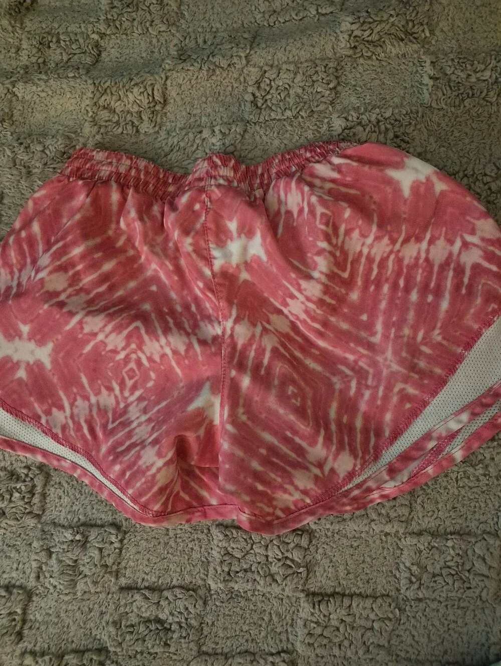 Skechers Pink Tie-Dye Athletic Shorts with White Mesh Trim